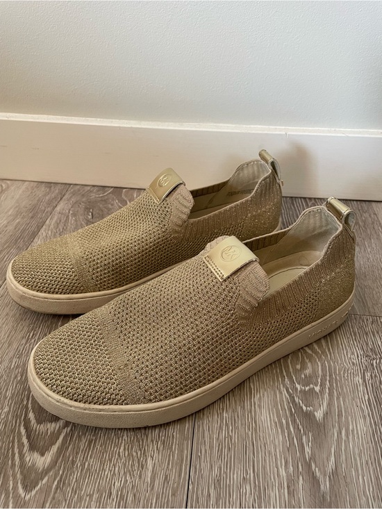 MICHAEL Michael Kors Shoes - Michael Kors Gold Metallic Stretch Knit Slip On Sneakers Flats Size 7.5